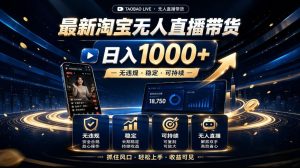 2026最新淘宝无人直播带货，日入1k+，无违规·稳定·可持续，抓住风口，轻松上手，收益可见【揭秘】| 鹿鸣网创