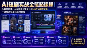 AI短剧实战全链路课程|从脚本创作、人设场景分镜设计到LibTV高阶实操、一键成片标准化交付教程| 鹿鸣网创