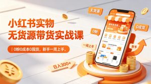 小红书实物无货源带货实战课|0粉0成本0囤货,新手一周上手,日入300+(更新0812)| 鹿鸣网创
