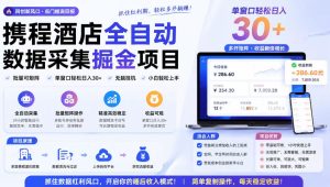 携程酒店采集挂G项目，批量可矩阵，单机轻松日入300+，开启你的睡后收入模式!【揭秘】| 鹿鸣网创