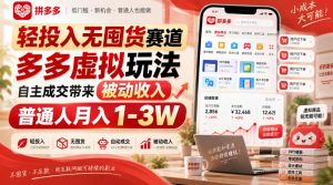 轻投入无囤货赛道,多多虚拟玩法自主成交带来被动收入,普通人月入1-3W| 鹿鸣网创