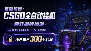 自营项目:CSGO全自动挂G,游戏搬砖捡漏,软件科技简单易用,长期稳定,小白单日300+利润【揭秘】| 鹿鸣网创