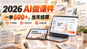 2026 AI做课件,一单600+,当天结算,不用露脸,无需引流,长期可做【揭秘】| 鹿鸣网创
