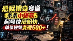 悬疑猎奇赛道:条条小爆款,起号快涨粉快,单条视频变现500+!收益仅供参考| 鹿鸣网创