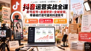 抖音运营实战全课｜新号起号+直播带货+全域变现，零基础打造可盈利抖音账号| 鹿鸣网创