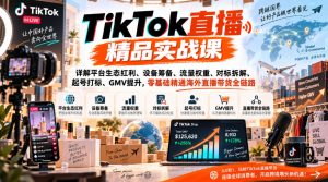 TikTok直播精品实战课，详解平台生态红利、设备筹备、流量权重、对标拆解、起号打标、GMV提升，零基础精通海外直播带货全链路| 鹿鸣网创