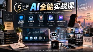 5分钟AI全能实战课|提示词高阶技巧+AI智能体+数字人+办公创作+短视频IP变现全教程| 鹿鸣网创