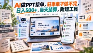 AI做PPT接单,旺季单子做不完,日入500+,当天结算,附赠工具【揭秘】| 鹿鸣网创