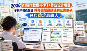 2026 AI写作教案+PPT+作业设计项目,手把手带你掌握教师领域最賺钱的三类单子,开启稳定副收入| 鹿鸣网创