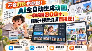 不会剪辑也能做!AI全自动生成动画,一单纯賺800+,模板+接单资源直接送!【揭秘】| 鹿鸣网创