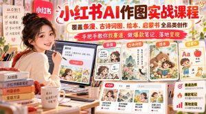 小红书AI作图实战课程,覆盖条漫、古诗词图、绘本、启蒙书全品类创作,手把手教你找赛道、做爆款笔记、落地变现| 鹿鸣网创