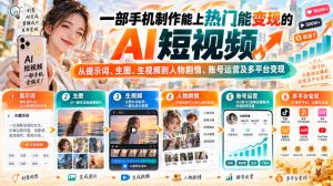 【无水印】一部手机制作能上热门能变现的AI短视频，从提示词、生图、生视频到人物剧情、账号运营及多平台变现| 鹿鸣网创