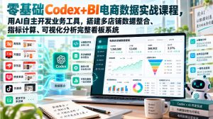 零基础Codex+BI电商数据实战课程，用AI自主开发业务工具，搭建多店铺数据整合、指标计算、可视化分析完整看板系统| 鹿鸣网创