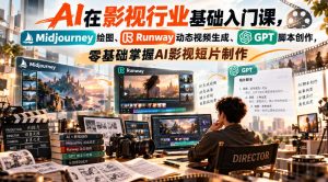 【无水印】AI在影视行业基础入门课,Midjourney绘图、Runway动态视频生成、GPT脚本创作,零基础掌握AI影视短片制作| 鹿鸣网创