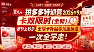 黄大人-拼多多特训营2026年9月，卡双限时(全新)，原价上秒杀，无限卡补贴等顶级玩法，一次全学走!（更新0913）| 鹿鸣网创
