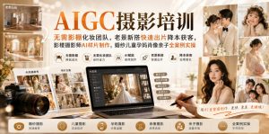 AIGC摄影培训|无需影棚化妆团队,老景新搭快速出片降本获客,影楼摄影师AI样片制作,婚纱儿童孕妈肖像亲子全案例实操| 鹿鸣网创