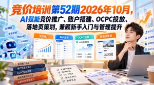 【无水印】竞价培训第52期2026年10月,AI赋能竞价推广、账户搭建、OCPC投放、落地页策划,兼顾新手入门与管理提升| 鹿鸣网创