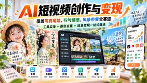 AI短视频创作与变现,覆盖写真萌娃、节气情感、风景带货全赛道,工具实操+原创去重+流量变现一站式落地| 鹿鸣网创