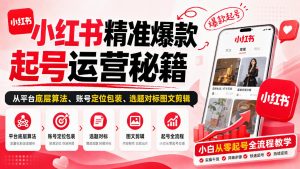 小红书精准爆款起号运营秘籍,从平台底层算法、账号定位包装、选题对标图文剪辑,小白从零起号全流程| 鹿鸣网创