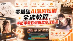 零基础AI漫剧短剧全能教程,从AI智能体搭建、文案脚本分镜、多平台AI生视频、剪映精修,覆盖全题材创作,手把手教你做爆款变现作品| 鹿鸣网创