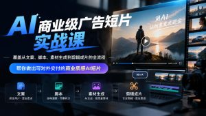 AI商业级广告短片实战课,覆盖从文案、脚本、素材生成到剪辑成片的全流程,帮你做出可对外交付的商业质感AI短片| 鹿鸣网创
