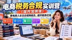 电商税务合规实训营(国内加跨境),教电商人合法合规降税负,避开税务红线| 鹿鸣网创
