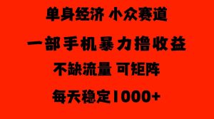 26年暴力单身经济,稳定日入500-1k,不缺流量,流量极大,冷门小众赛道,门槛低小白轻松上手【揭秘】| 鹿鸣网创