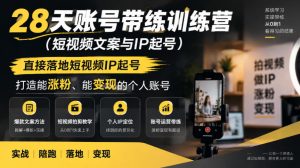 28天账号带练训练营(短视频文案与IP起号),直接落地短视频IP起号,打造能涨粉、能变现的个人账号| 鹿鸣网创