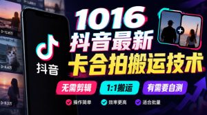 1016抖音最新卡合拍搬运技术,无需剪辑1:1搬运,有需要自测| 鹿鸣网创