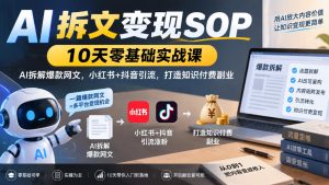 AI拆文变现SOP|10天零基础实战课,AI拆解爆款网文,小红书+抖音引流,打造知识付费副业| 鹿鸣网创