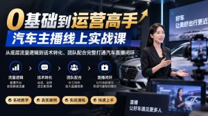 0基础到运营高手,汽车主播线上实战课,从底层流量逻辑到话术转化、团队配合完整打通汽车直播闭环| 鹿鸣网创