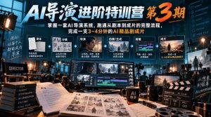 AI导演进阶特训营第3期,掌握一套AI导演系统,跑通从剧本到成片的完整流程,完成一支3~4分钟的AI精品剧成片(附1、2期)| 鹿鸣网创