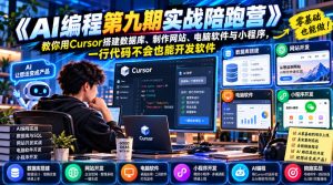 【无水印】《AI编程第九期实战陪跑营》教你用Cursor搭建数据库、制作网站、电脑软件与小程序,一行代码不会也能开发软件| 鹿鸣网创