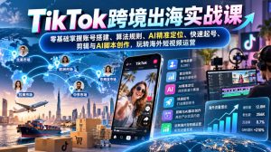 TikTok跨境出海实战课：零基础掌握账号搭建、算法规则、AI精准定位、快速起号、剪辑与AI脚本创作，玩转海外短视频运营| 鹿鸣网创